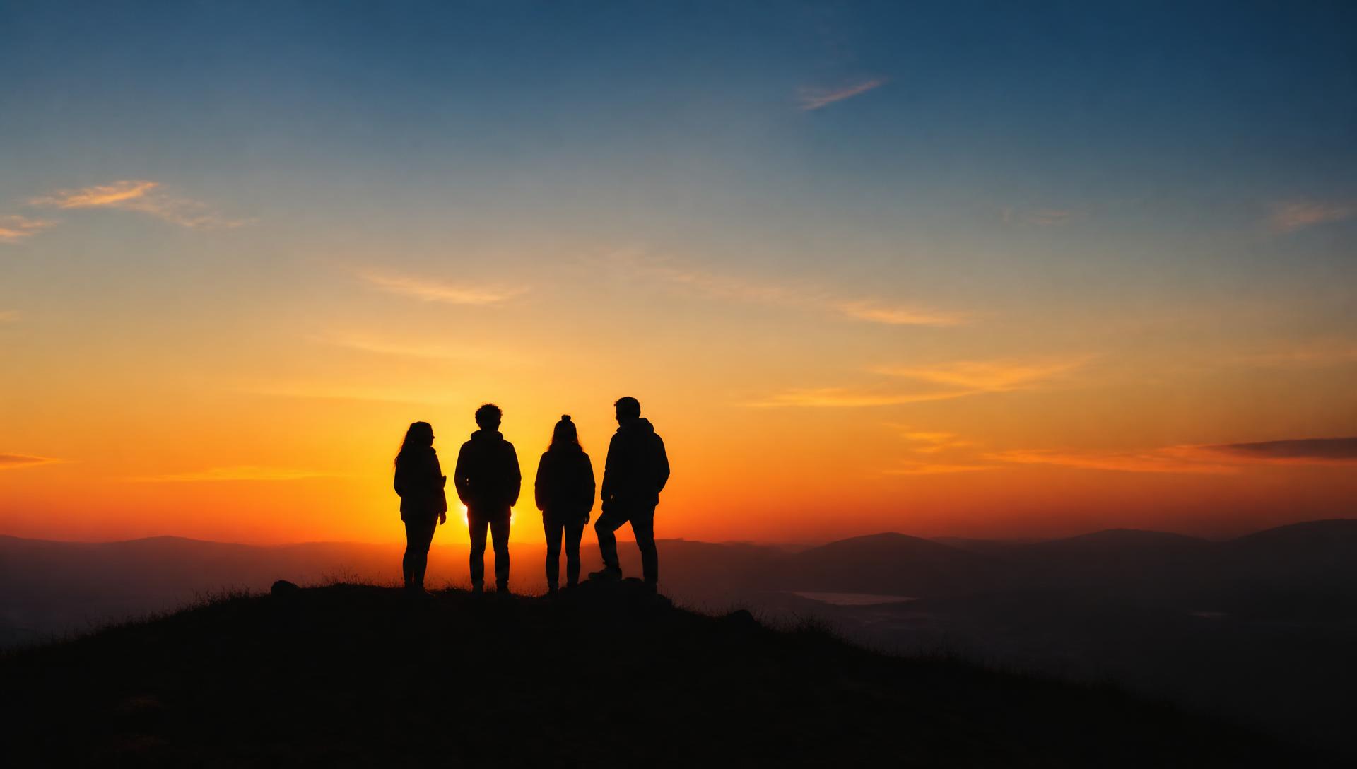 Silhouettes of friends watching the sunset together